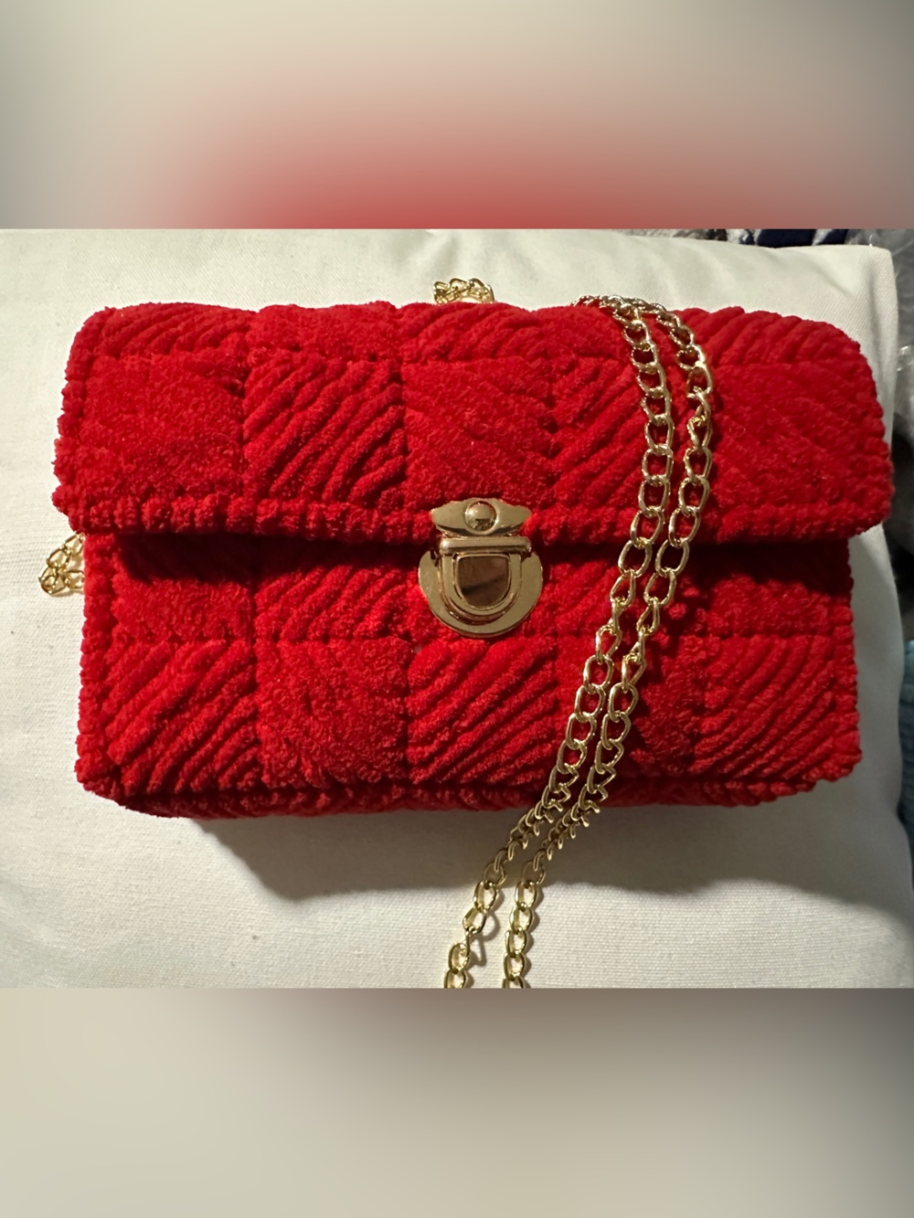 Red Quilted Chain Shoulder Bag - Classic Women's Bag (Handmade )